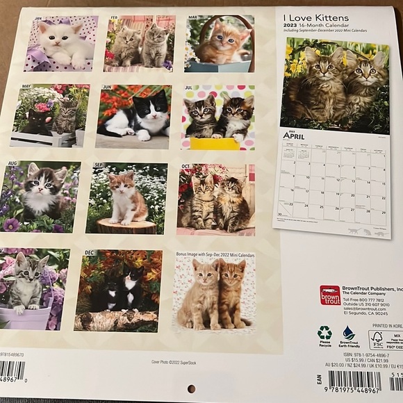 Calendar 2023‎  i love kittens  16-month calendar freebie - Picture 3 of 3